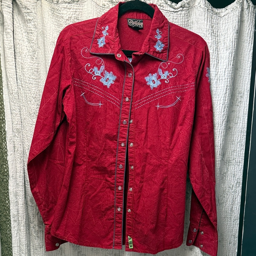 Vintage Cattlelac Women’s Western Embroidered Pearl Snap . Large
